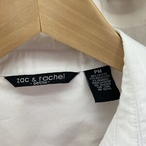 Womens Zac & Rachel‎ Fitted Button Up White Stretch Casual Top - Petite Medium